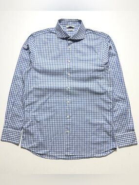 Suitsupply Blue Gingham Long Sleeve Buttonup Shirt Mens 41/16 Medium Large